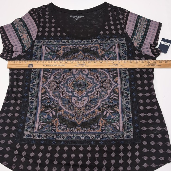 Lucky Brand Knit Top Womens Plus Size 3X Black Print Cap Sleeves‎ Boho NEW NWT - Picture 11 of 14